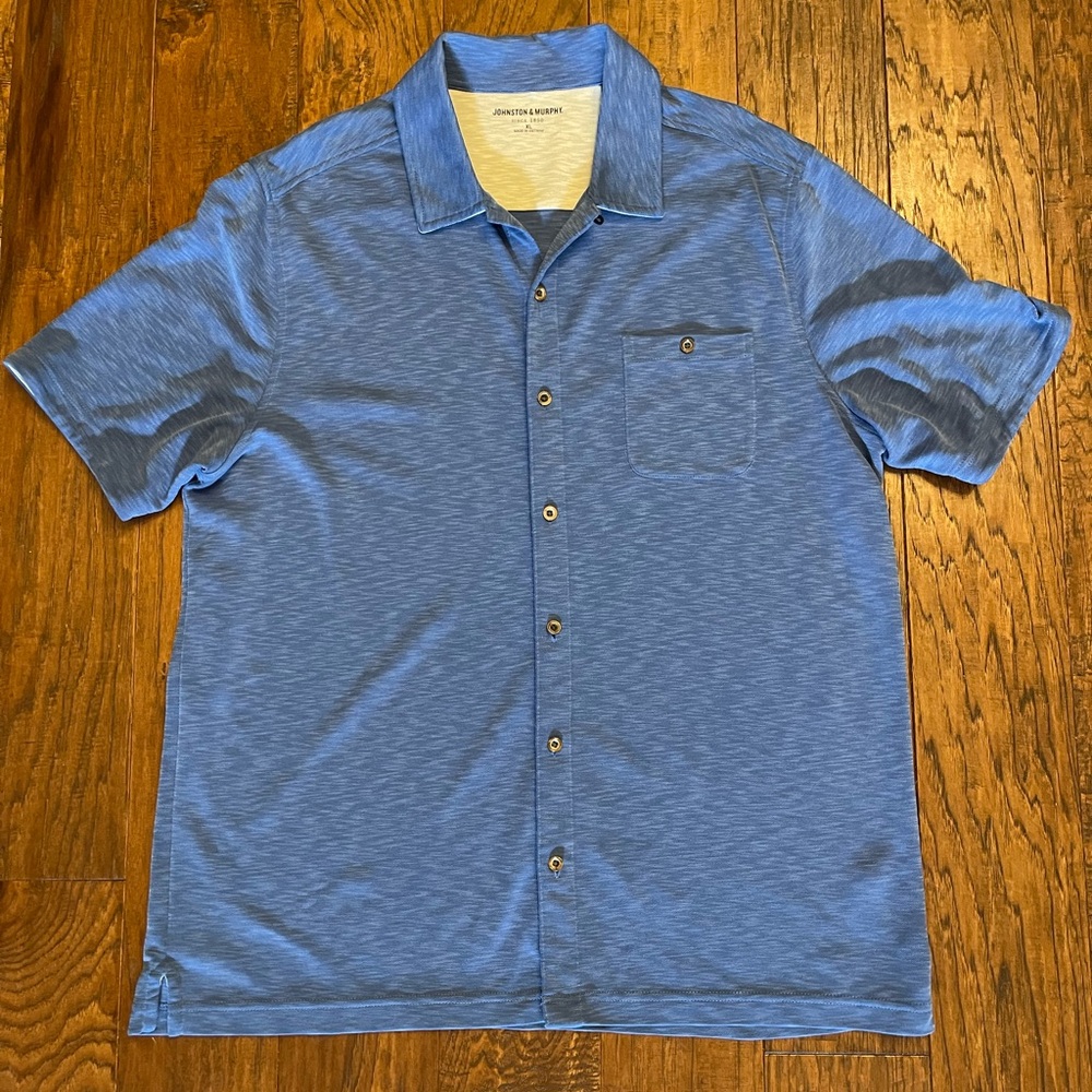 Johnston & Murphy Button Down Modal Blue Short Sleeve Casual Modern Men Size XL